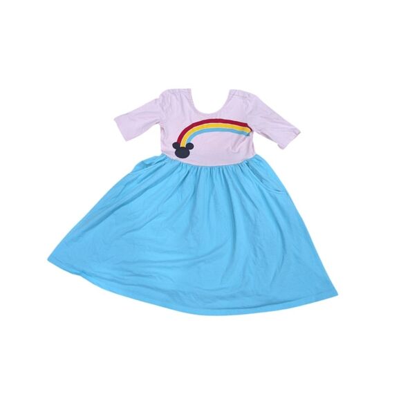 Hanna Andersson Mickey Mouse Rainbow Pink  Cotton Dress Girls Size 140 10 - Picture 1 of 6